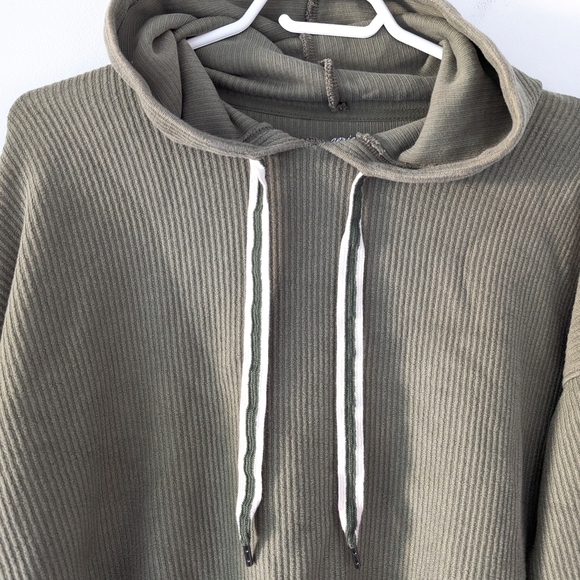 Aerie Olive Green 100% Cotton Ribbed Cropped Boxy Hoodie In Size XS - Picture 2 of 8